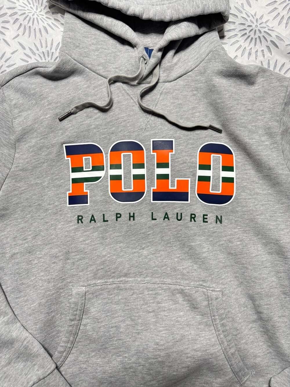 Polo Ralph Lauren Men’s Logo Fleece Hoodie Size S Orange Gray